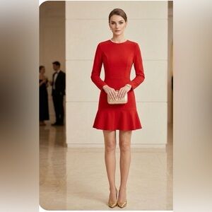 Zara Lovers Feminine Red Long Sleeve Dress Size Medium